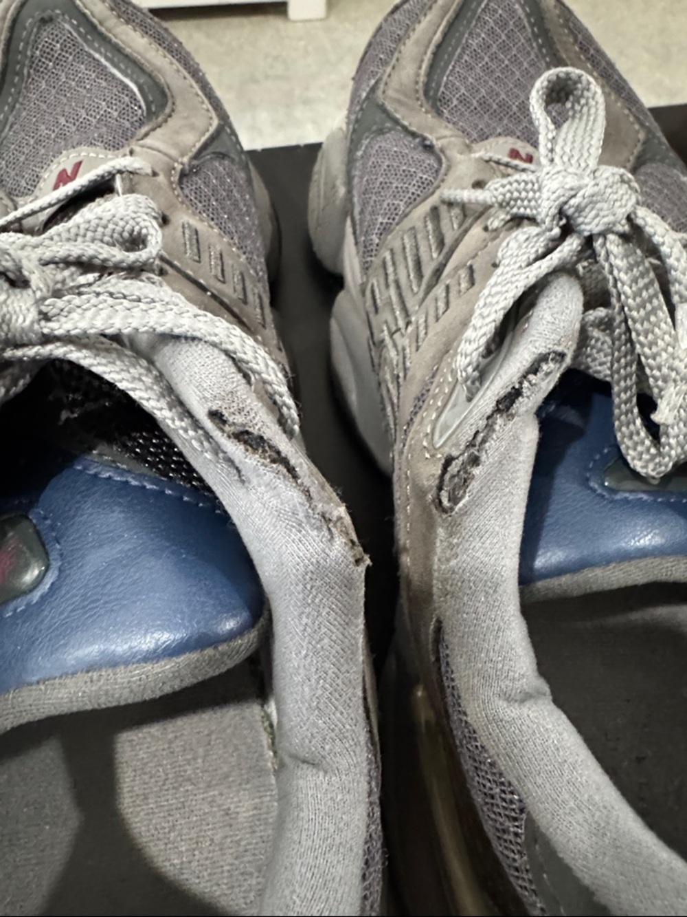 New Balance Grey Mesh & Suede Sneakers with Blue Logo - Picture 4 of 8
